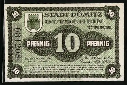 Notgeld Dömitz i. M. 1920, 10 Pfennig, Bastion