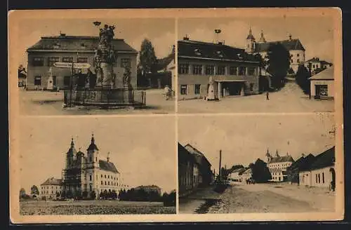 AK Dub na Morave, Marktplatz, Strassenpartie und Blick zur Kirche