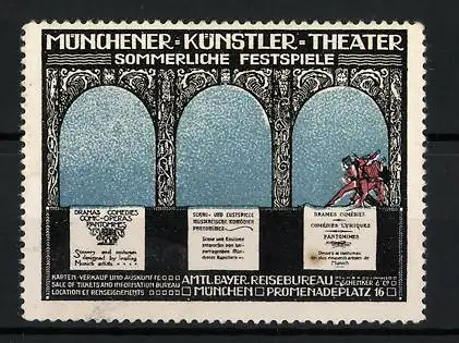 Reklamemarke München, Künstler-Theater Promenadenplatz 16, Bühnenszene Paar