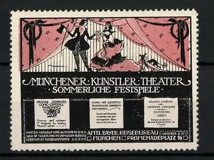 Reklamemarke München, Künstler-Theater Promenadenplatz 16, Bühnenszene Schauspieler nebst Hund