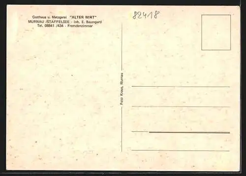 AK Murnau / Staffelsee, Gasthaus & Metzgerei Alter Wirt, Inh. E. Baumgartl