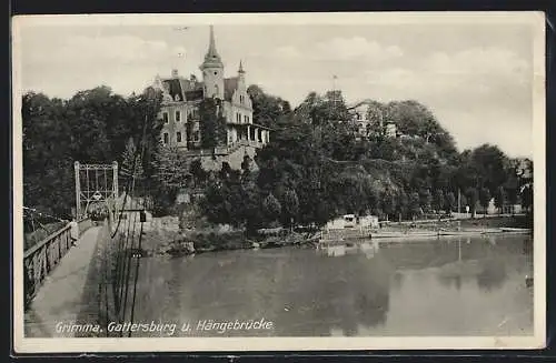 AK Grimma i. Sa., Gattersburg und Hängebrücke