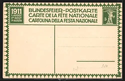 Künstler-AK Schweizer Bundesfeier 1911, Szene einer Schlacht