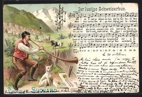 Lithographie Chocolat Suchard, Der lustige Schweizerbue, Alphorn