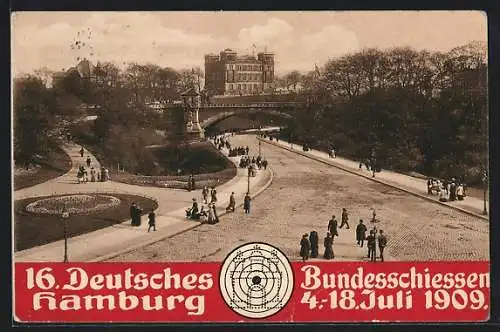 AK Hamburg, 16. Deutsches Bundesschiessen 1909, Kersten Milesbrücke