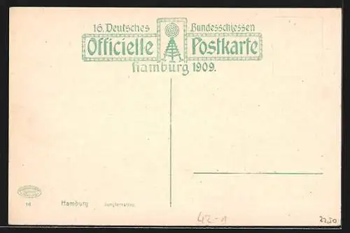 AK Hamburg, 16. Deutsches Bundesschiessen 1909, Ortsansicht mit Hafen