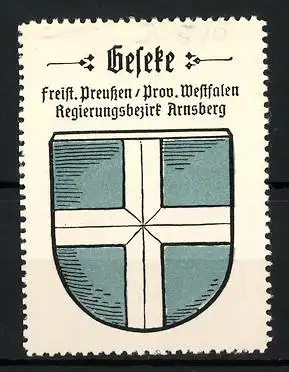 Reklamemarke Geseke, Freistaat Preussen, Prov. Westfalen, Regierungsbezirk Arnsberg, Wappen