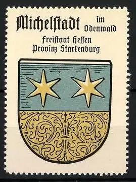 Reklamemarke Michelstadt im Odenwald, Freistaat Hessen, Provinz Starkenburg, Wappen