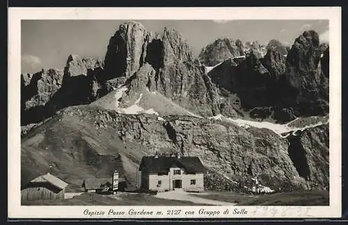 AK Ospizio Passo Gardena, Ansicht mit Stellagruppe