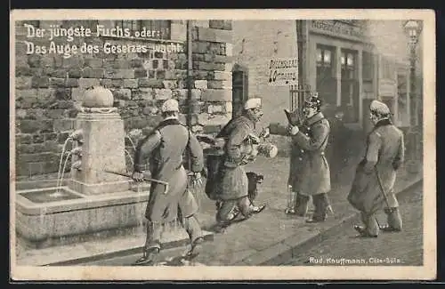 AK Aachen, Fischmarkt mit Restaurant, Brunnen und Wachmann