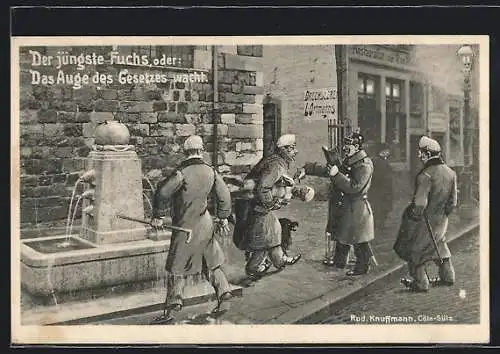 AK Aachen, Fischmarkt mit Restaurant, Brunnen und Wachmann