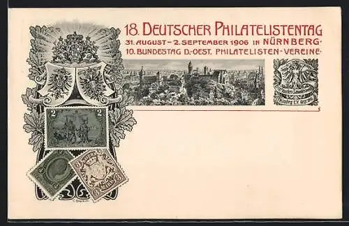 AK Nürnberg, 18. Deutsche Philatelistentag 1906, Ganzsache Bayern 5 Pfennig