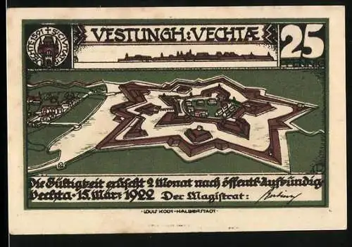 Notgeld Vechta 1922, 25 Pfennig, Vestungh: Vechtae, Bauer auf Pferd