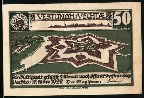 Notgeld Vechta 1922, 50 Pfennig, Vestungh: Vechtae, Bauern mit Hund