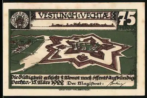 Notgeld Vechta 1922, 75 Pfennig, Vestungh: Vechtae, Hund in der Heide