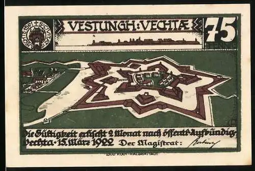 Notgeld Vechta 1922, 75 Pfennig, Vestungh: Vechtae, Hund in der Heide