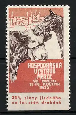 Reklamemarke Praze, Hospodarska Výstava 1935, Ziege, Pferd und Rind