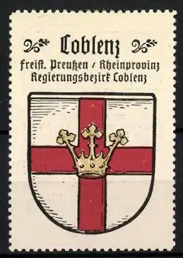 Reklamemarke Coblenz, Freistaat Preussen, Rheinprovinz, Regierungsbezirk Coblenz, Wappen