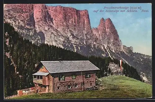 AK Kastelruth, Prosslinerschwaige auf der Seiseralpe mit Schlern