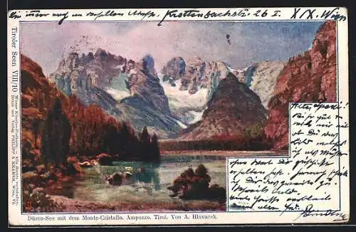 Künstler-AK Philipp + Kramer Nr. VIII /10: Cortina, Dürrensee mit dem Monte-Cristallo