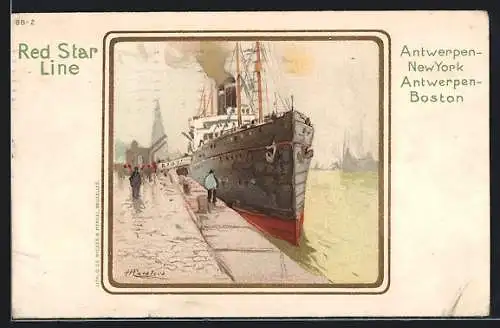 Künstler-AK Henri Cassiers: Antwerpen, Passagierschiff im Hafen, Antwerpen-New York-Antwerpen-Boston
