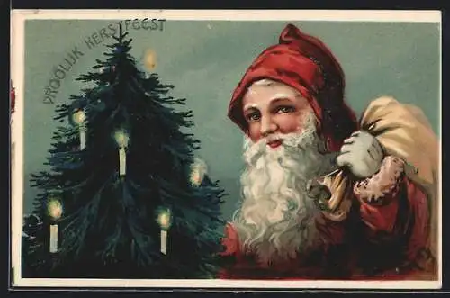 Künstler-AK Weihnachtsmann mit Weihnachtsbaum