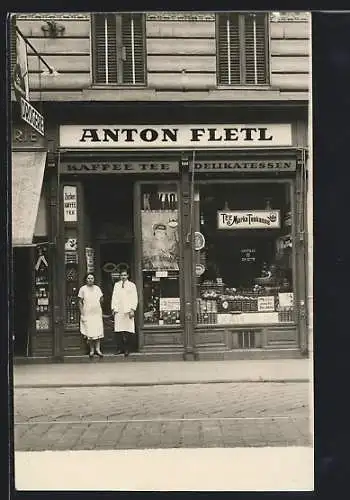 Foto-AK Wien, Kaffe Tee & Delikatessen Anton Fletl, Burggasse