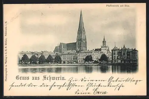 AK Schwerin / Meckl., Pfaffenteich mit Dom