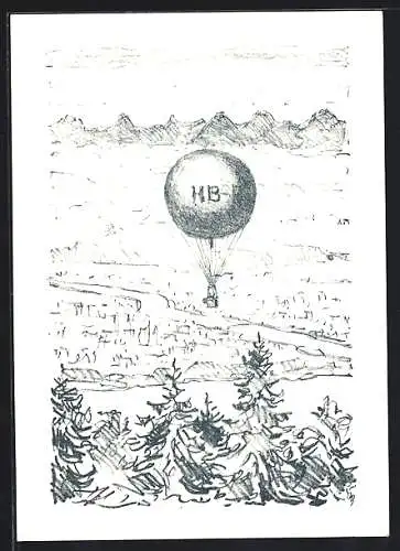 Künstler-AK Ballonaufstieg zum Weltinvalidentag, Stempel Ballonpost