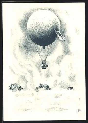 Künstler-AK Ballonpostkarte Ungarnhilfe, Stempel Ballonpost 1956