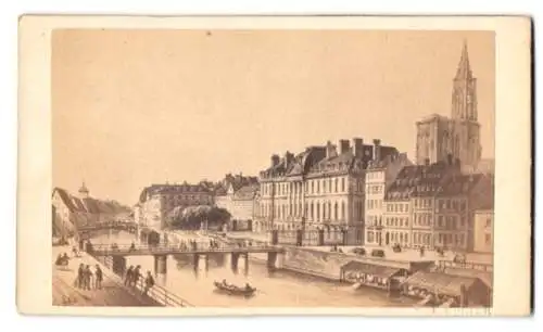 Fotografie E. Morier, Paris, Ansicht Strassburg, Illpartie mit Blick zu dem Münster, nach einem Gemälde, 1863