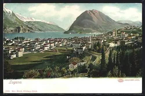AK Lugano, Panorama mit See und Bergen