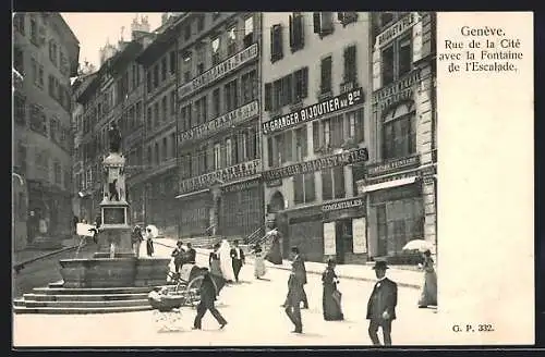 AK Genève, Rue de la Cité avec la Fontaine de l`Escalade