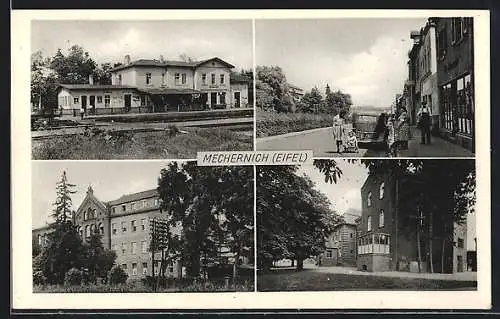 AK Mechernich / Eifel, Bahnhof, Strassenpartien mit Gebäudeansicht