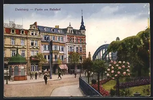 AK Duisburg, Partie am Bahnhof, mit Hotel Berliner Hof