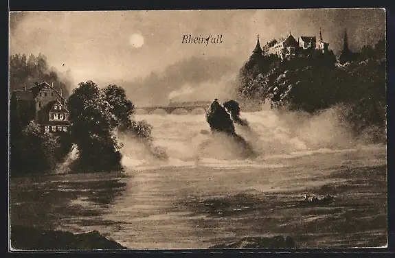 AK Rheinfall, Totalansicht bei Vollmond