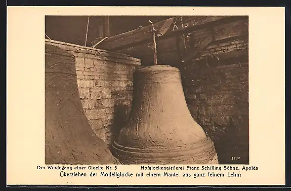 AK Apolda, Hofglockengiesserei Franz Schilling Söhne, Werdegang einer Glocke, Nr. 5, Überziehen der Modellglocke mit Lehm