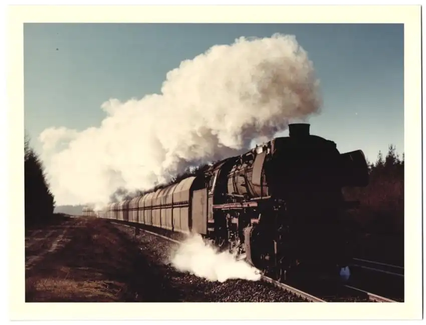 Fotografie Deutsche Bahn, Güterzug mit Dampflok, Eisenbahn, koloriert