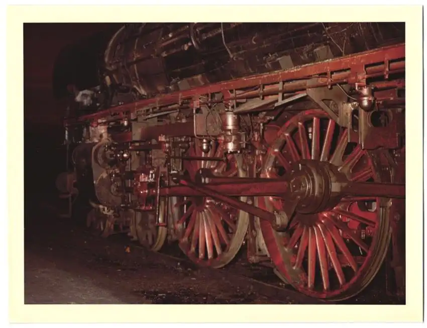 Fotografie Deutsche Bahn, Detailaufnahme Antrieb Dampflok, Eisenbahn, koloriert