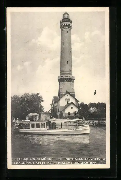 AK Swinemünde-Osternothafen, Blick zum Leuchtturm