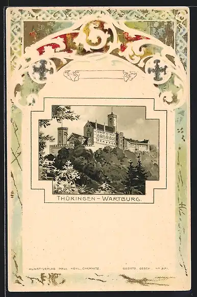 Passepartout-Lithographie Eisenach /Thüringen, Wartburg