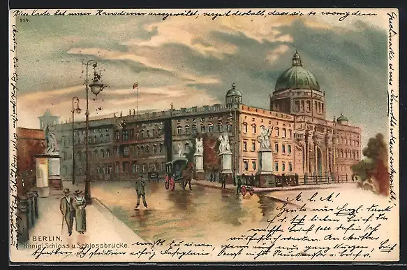 Lithographie Berlin, Königliches Schloss und Schlossbrücke