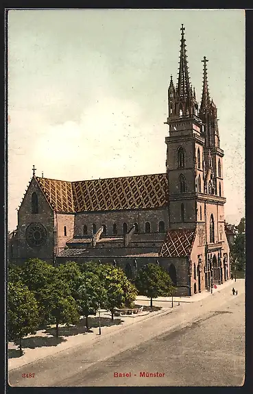 AK Basel, Strassenpartie mit Münster