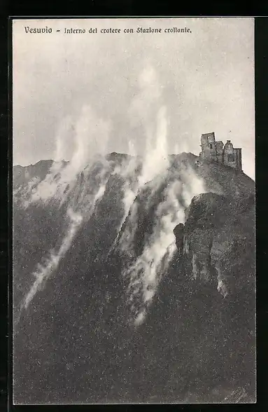 AK Vesuvio, Interno del cratere con Stazione crollante