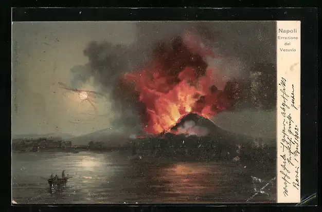 Lithographie Napoli / Neapel, Eruption des Vesuv