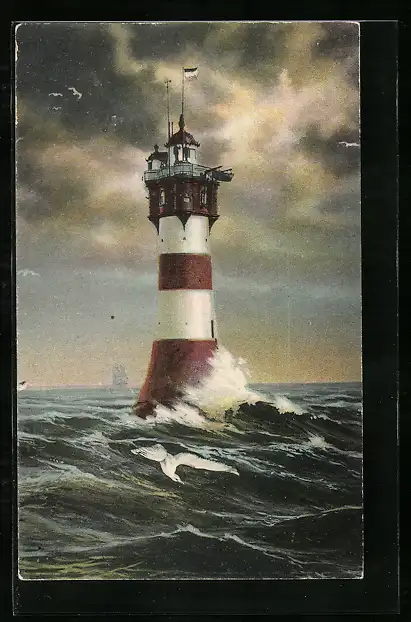 AK Rotesandleuchtturm vor der Wesermündung
