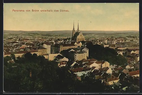 AK Brünn, Panorama unterhalb des Domes