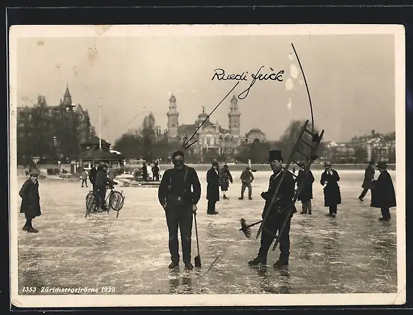 AK Zürich, Zürichseegefrörne 1929