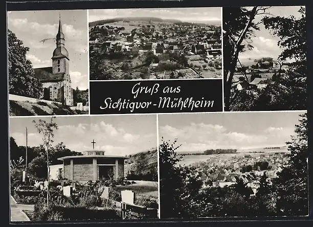 AK Sichtigvor-Mühlheim, Fünf Ansichten von und aus dem Ort