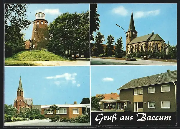 AK Lingen-Baccum, Kirche, Geschäft, Ortspartie